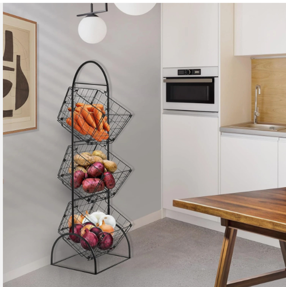 Sorbus 3-tiered metal shopping basket Fruit Vegetables Stand Whatnot Holder NEW